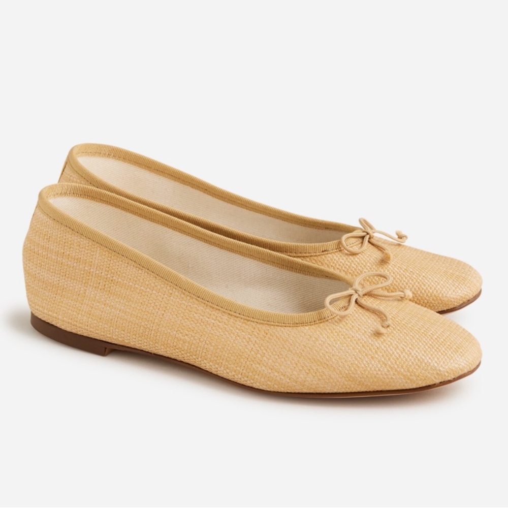 J. Crew Tan Flats with Bow Detail